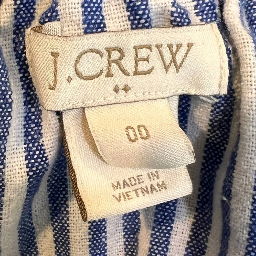 J.Crew Striped Linen Blend Cold Shoulder Ruffle Blouse Blue White Womens Size 00